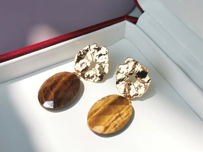 Handmade  Tiger's eye stone Earrings/Natural Gemstone Earrings/14K