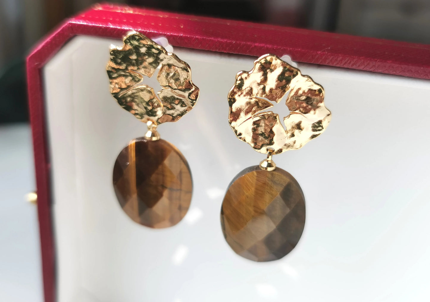 Handmade  Tiger's eye stone Earrings/Natural Gemstone Earrings/14K