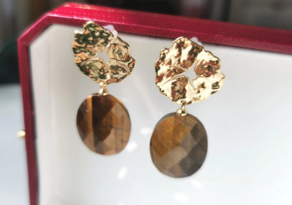 Handmade  Tiger's eye stone Earrings/Natural Gemstone Earrings/14K