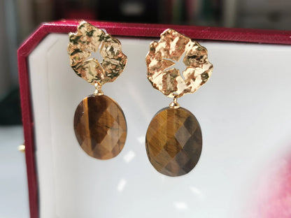 Handmade  Tiger's eye stone Earrings/Natural Gemstone Earrings/14K
