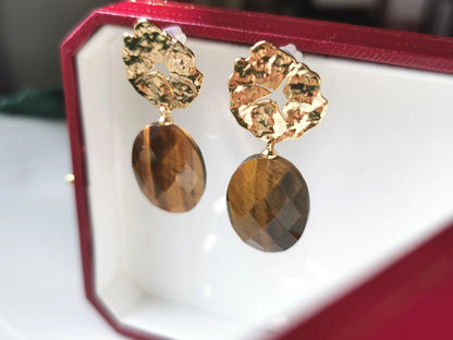 Handmade  Tiger's eye stone Earrings/Natural Gemstone Earrings/14K