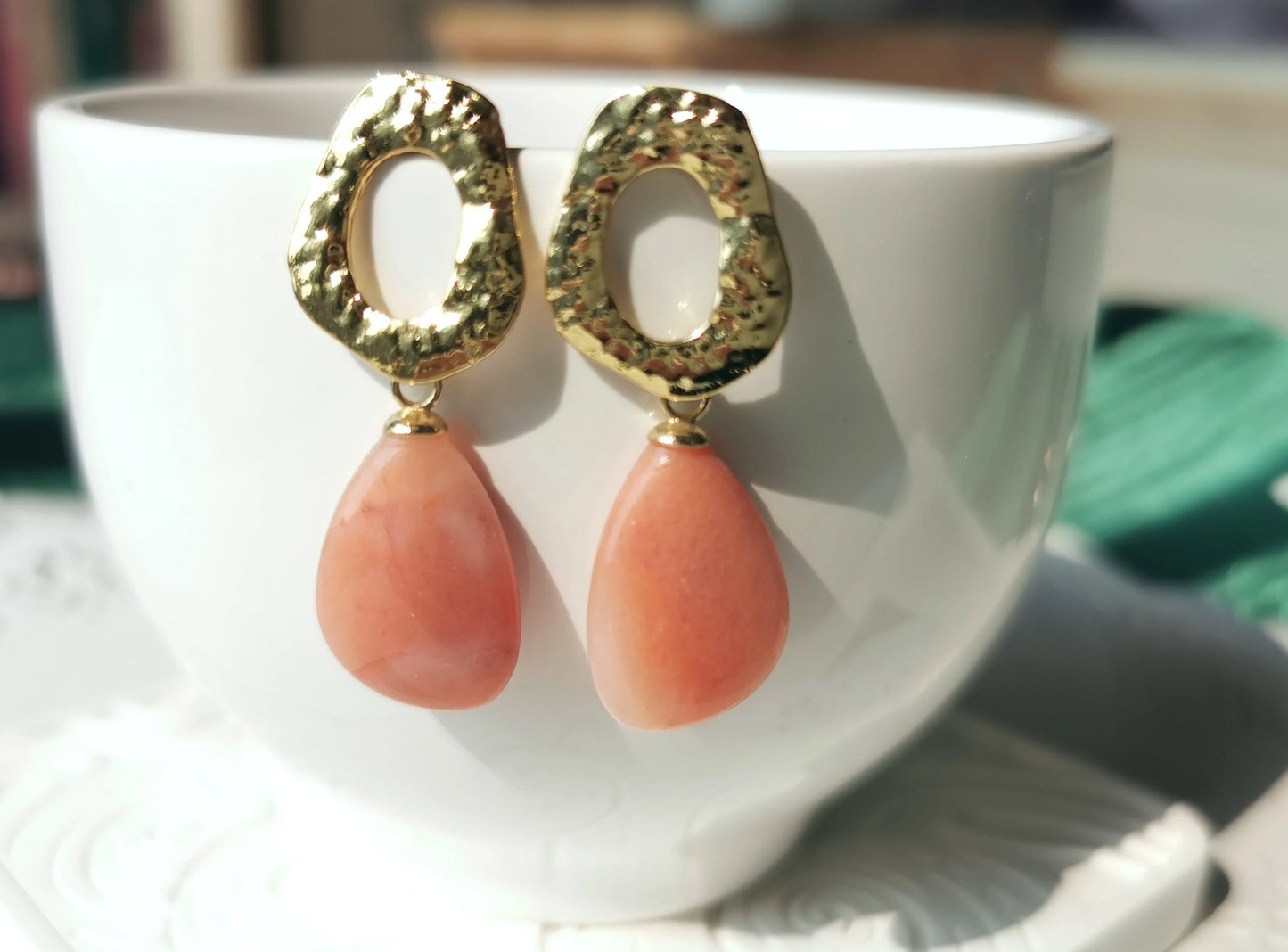 Handmade Amethyst & Pink Opal Drop Earrings