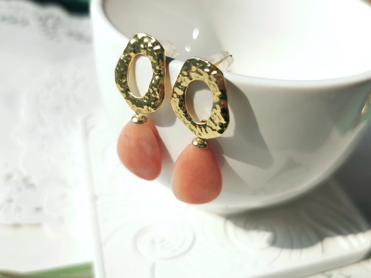 Handmade Amethyst & Pink Opal Drop Earrings