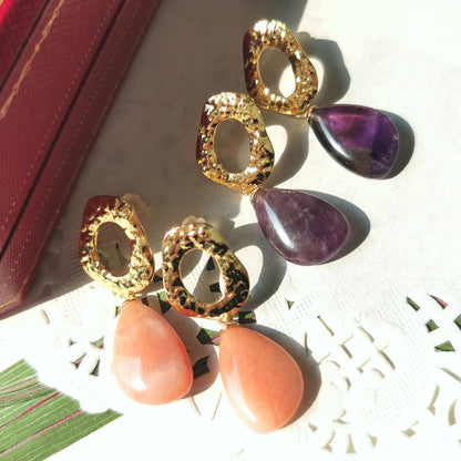 Handmade Amethyst & Pink Opal Drop Earrings