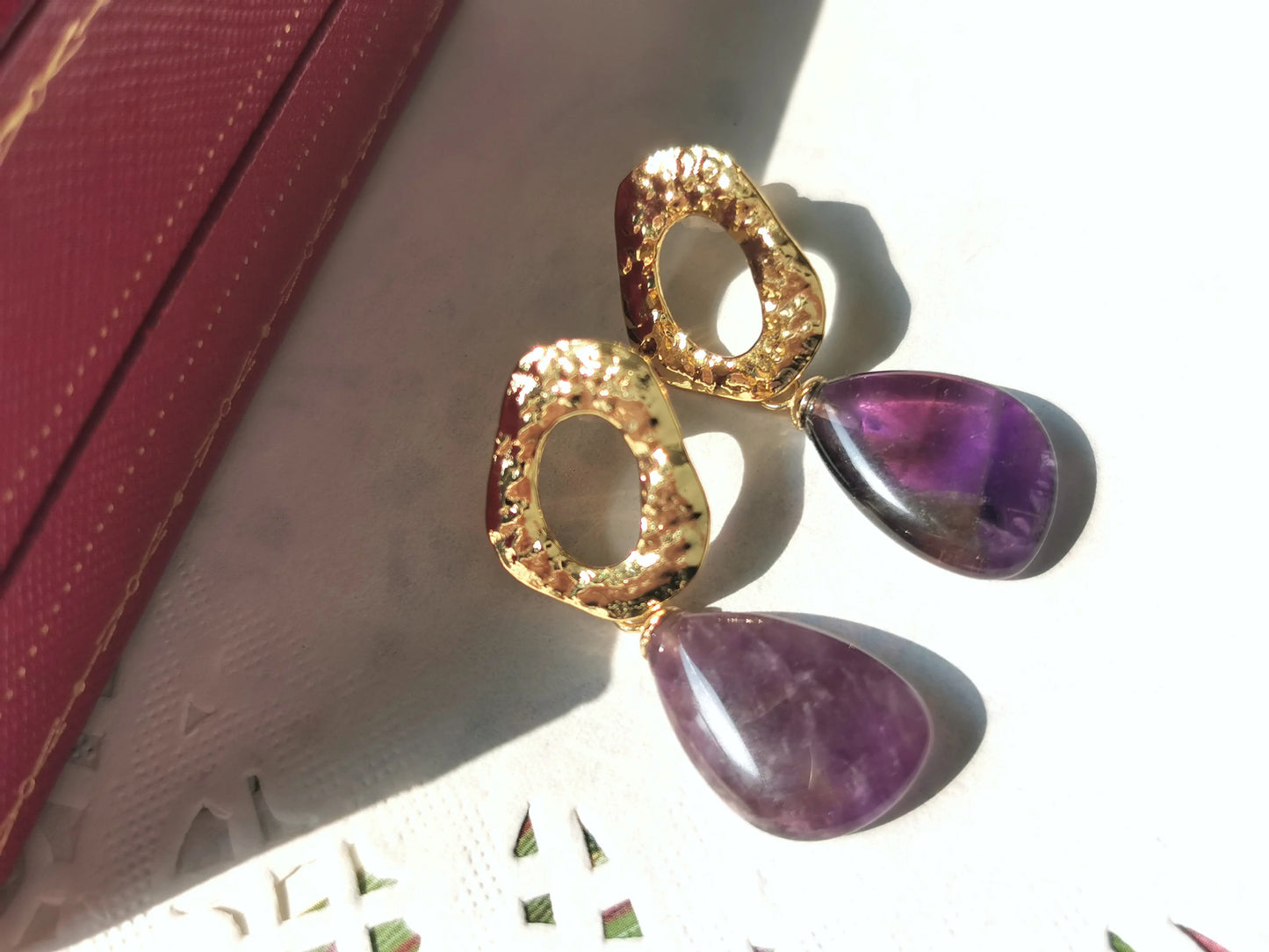 Handmade Amethyst & Pink Opal Drop Earrings