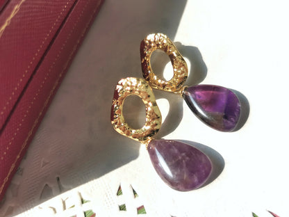 Handmade Amethyst & Pink Opal Drop Earrings