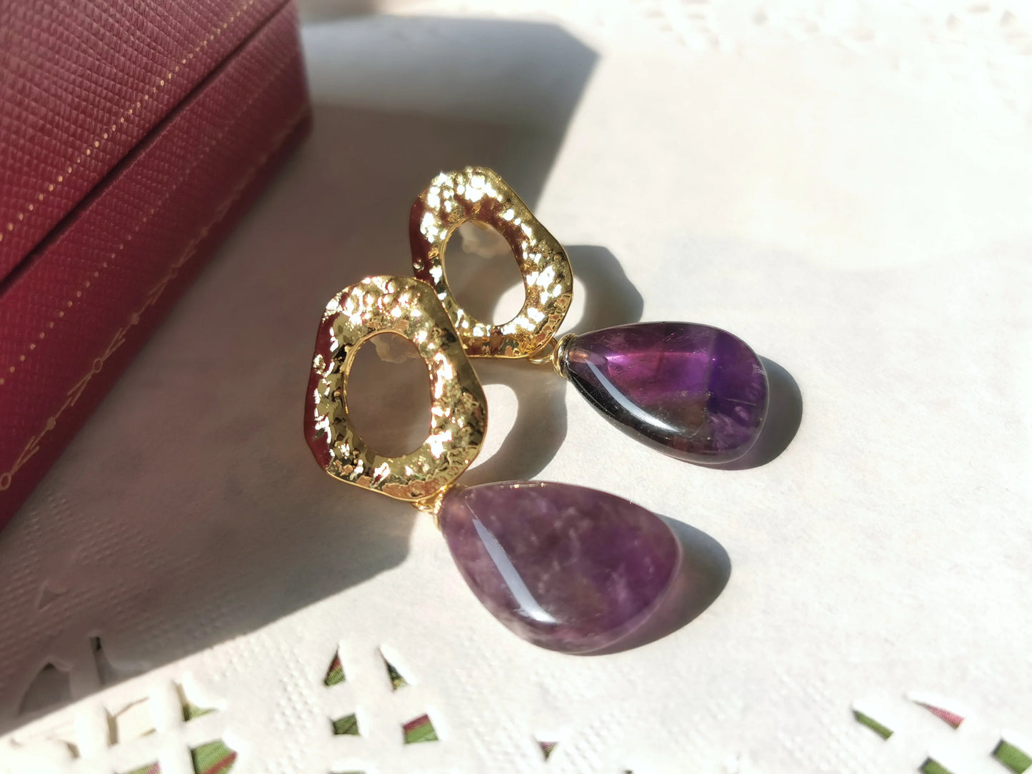 Handmade Amethyst & Pink Opal Drop Earrings
