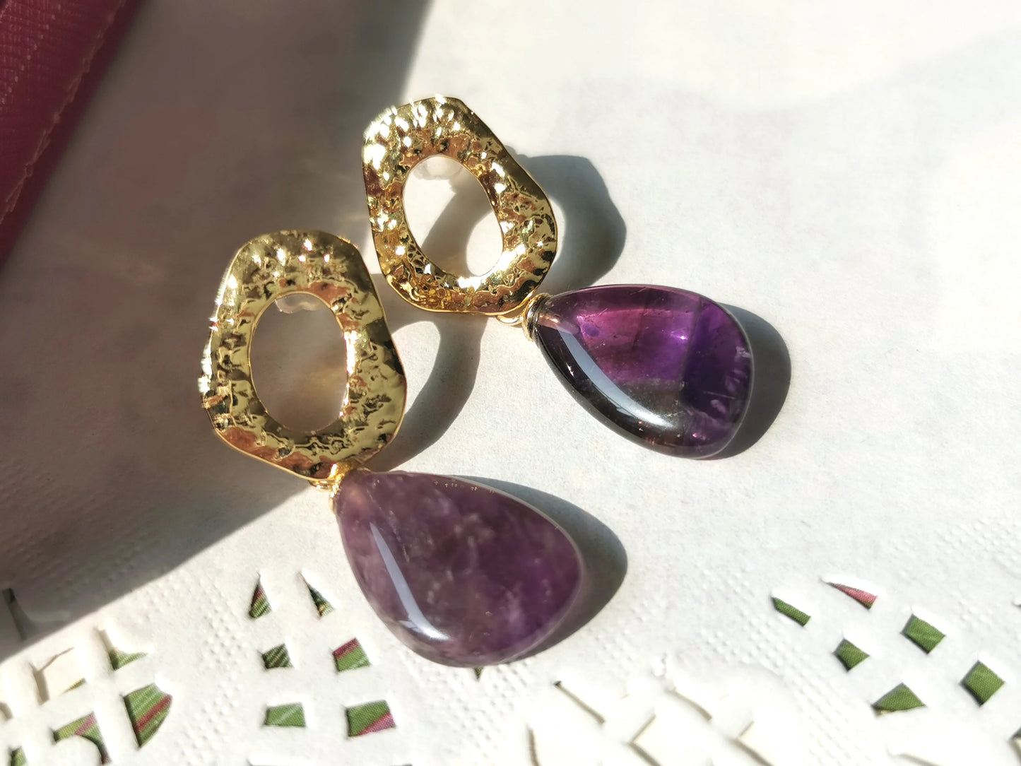 Handmade Amethyst & Pink Opal Drop Earrings