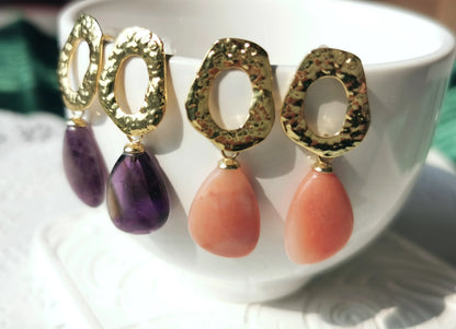 Handmade Amethyst & Pink Opal Drop Earrings