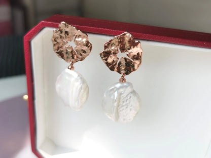 Handmade  fresh water pearl Earrings/Natural Gemstone Earrings/14K