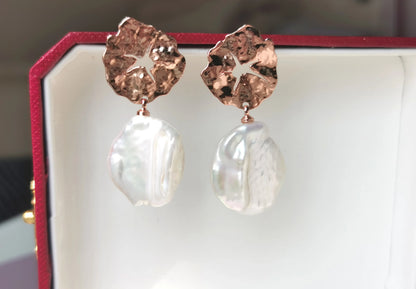 Handmade  fresh water pearl Earrings/Natural Gemstone Earrings/14K