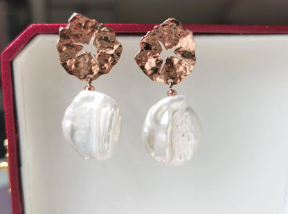 Handmade  fresh water pearl Earrings/Natural Gemstone Earrings/14K