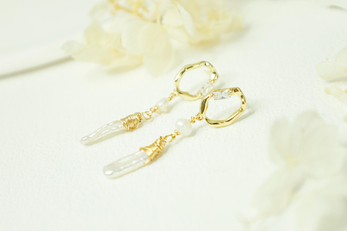 Crystal Point & Baroque Stick Pearl Hoops