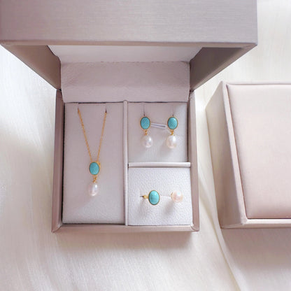 Vintage Turquoise & Pearl Jewelry Gift Set - Crafted with Brass