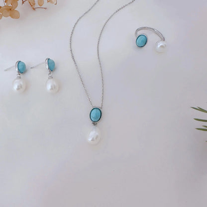 Vintage Turquoise & Pearl Jewelry Gift Set - Crafted with Brass