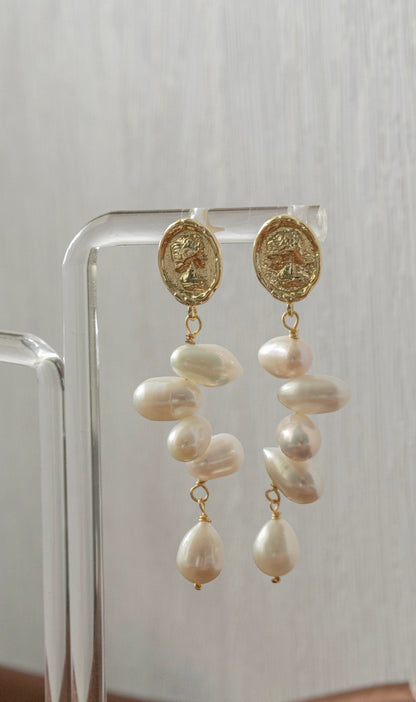 Handmade Golden Pearl drop Earrings –Unique Natural Pearls