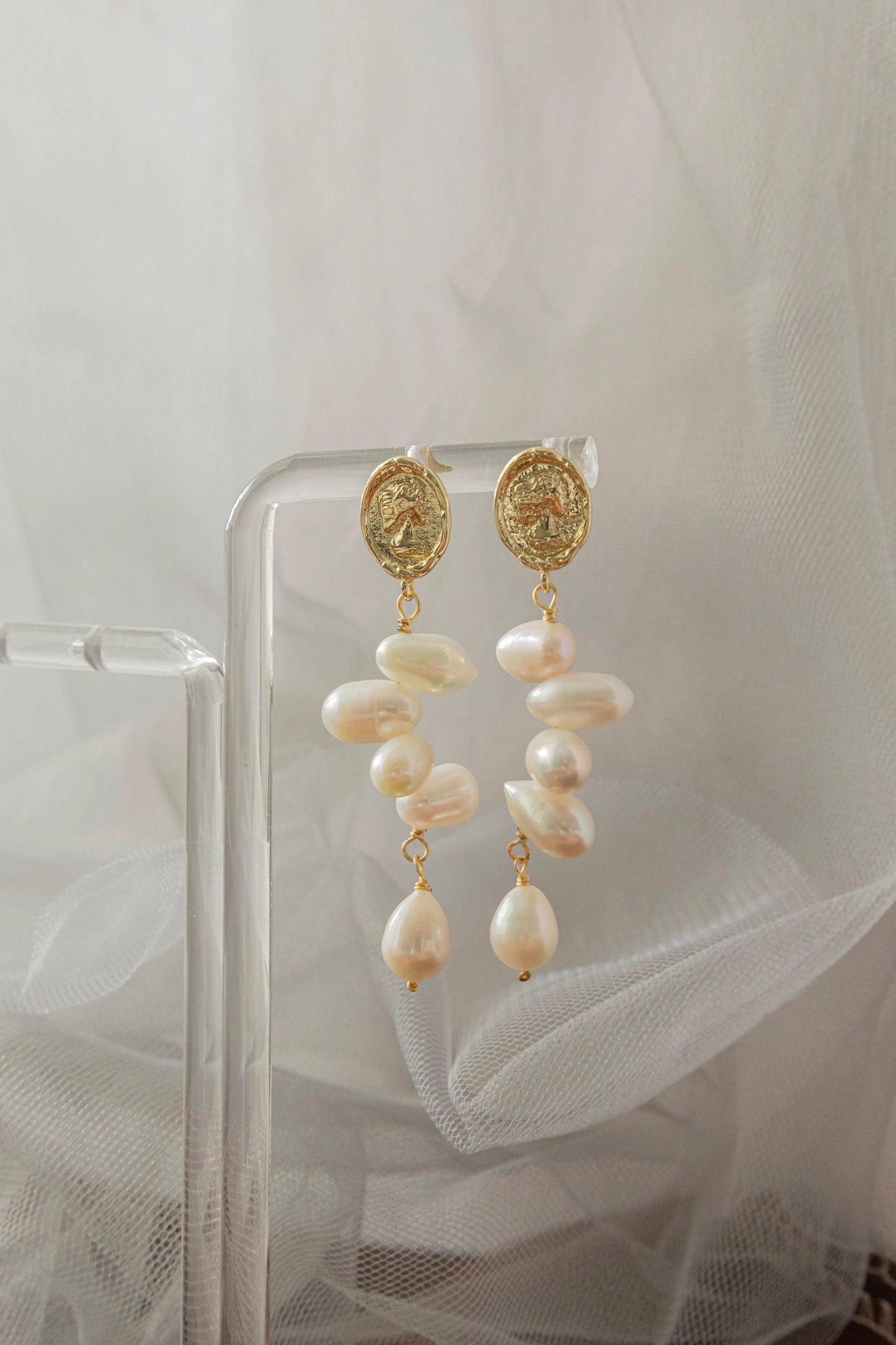 Handmade Golden Pearl drop Earrings –Unique Natural Pearls