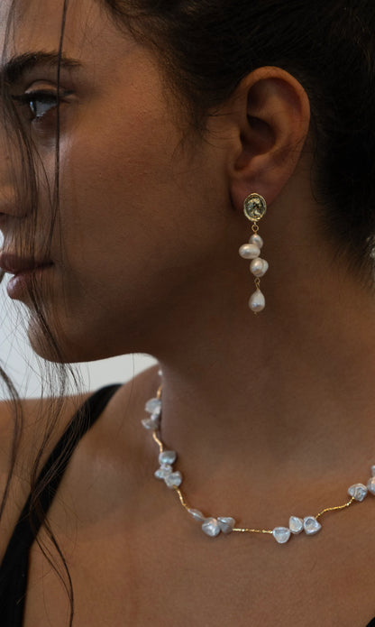 Handmade Golden Pearl drop Earrings –Unique Natural Pearls