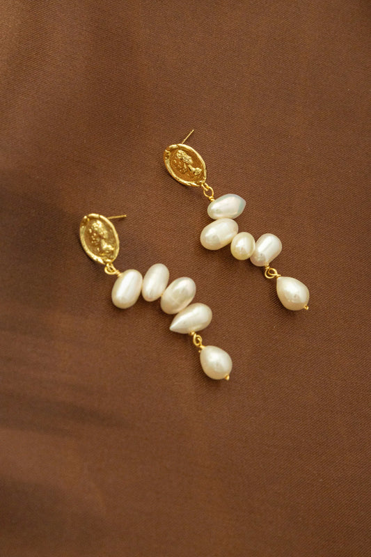 Handmade Golden Pearl drop Earrings –Unique Natural Pearls