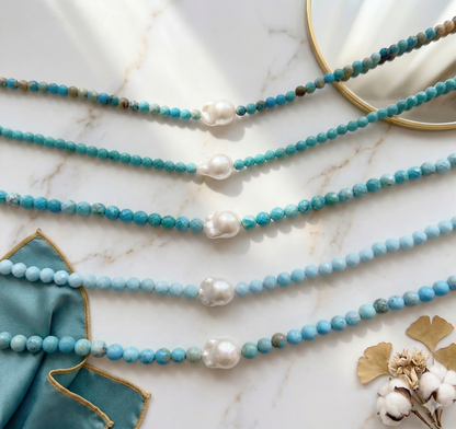 Handcrafted Turquoise Baroque Pearl Necklace | Bridal& Daily Jewelry