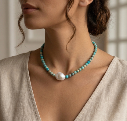 Handcrafted Turquoise Baroque Pearl Necklace | Bridal& Daily Jewelry