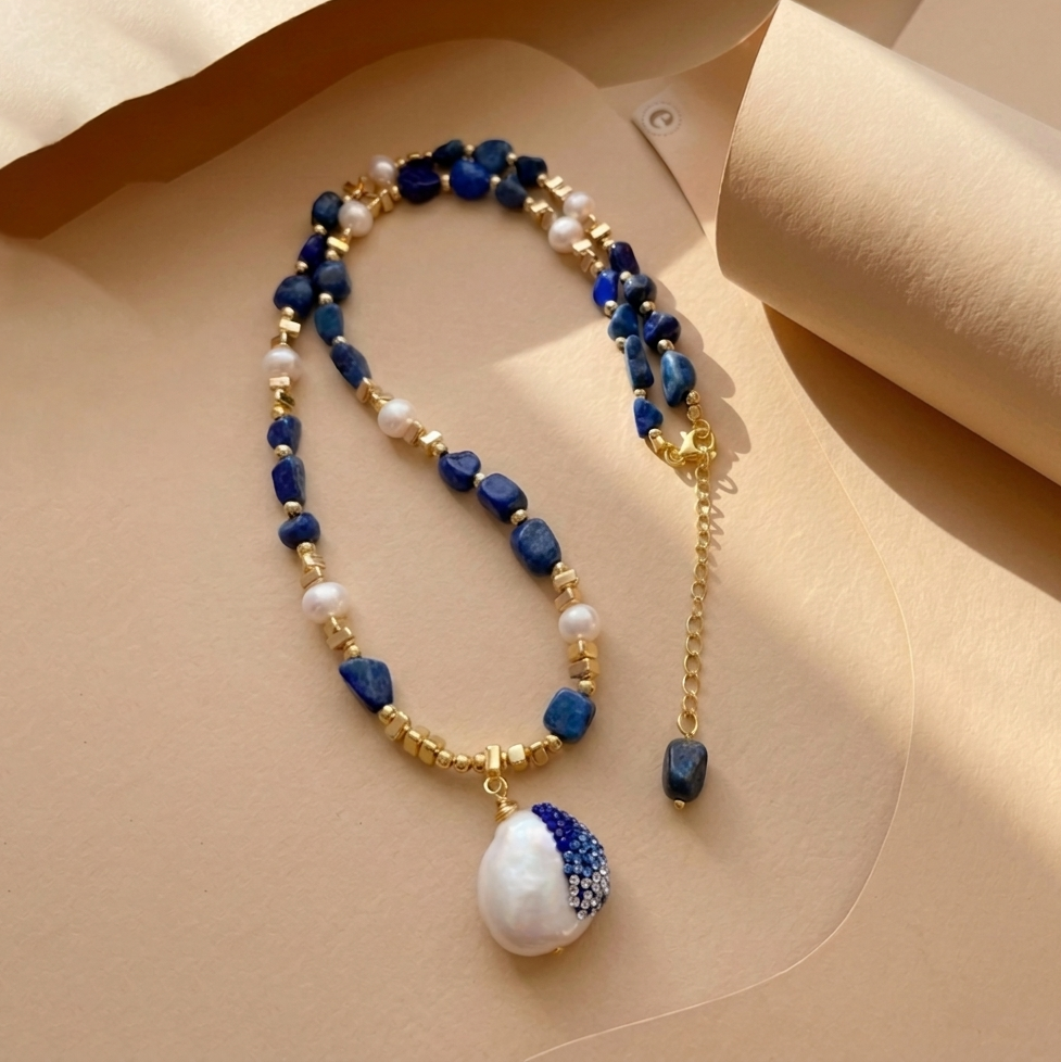Lapis Lazuli & Baroque Pearl Necklace