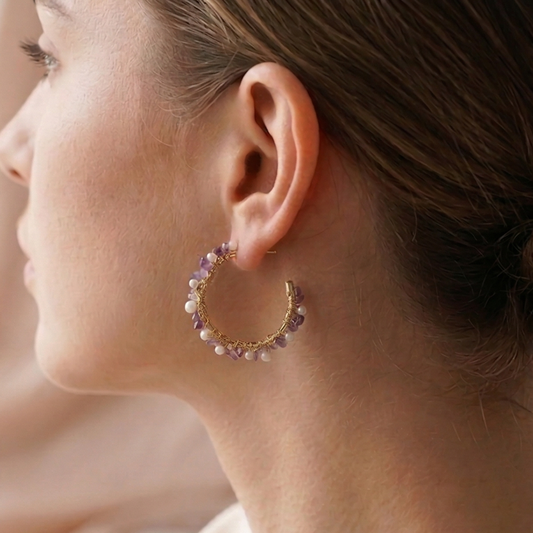 Handmade Amethyst & Pearl Hoop Earrings