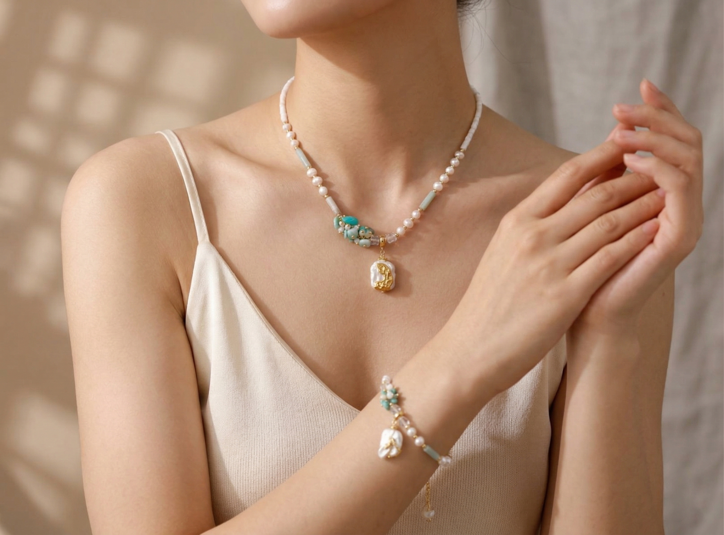 Hand-Painted Gold Foil Amazonite Set