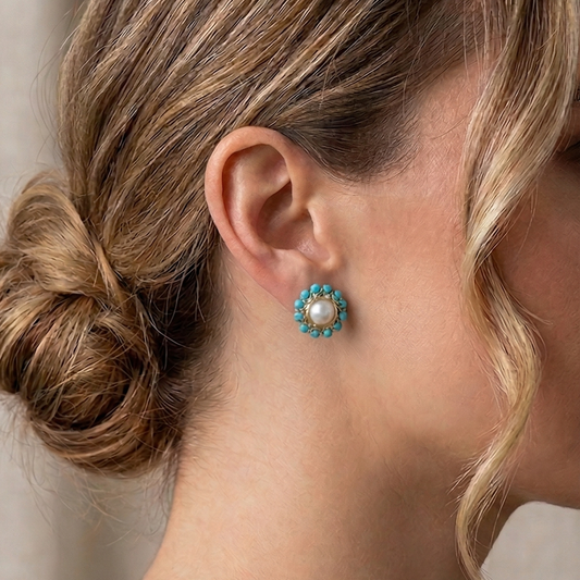 Handmade Bird's Nest Pearl Earrings - Wire Wrapped Natural Crystal Studs