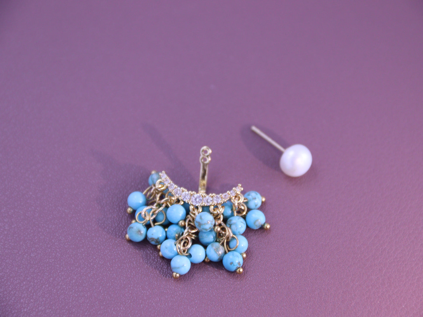 "Ocean Light" Turquoise & Pearl Dangles – Shimmering Gold Wire Wrapped Jewelry