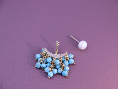 "Ocean Light" Turquoise & Pearl Dangles – Shimmering Gold Wire Wrapped Jewelry