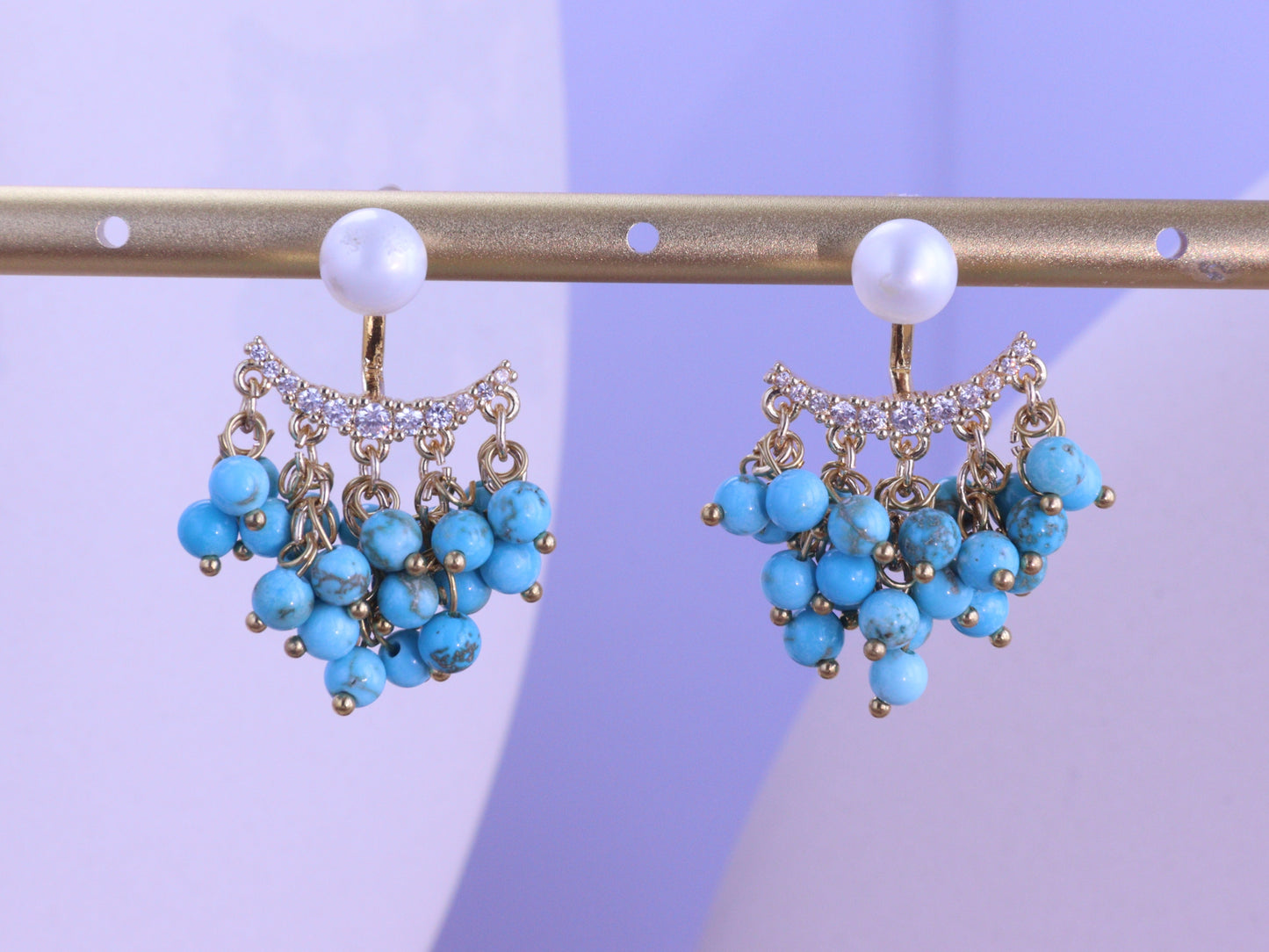 "Ocean Light" Turquoise & Pearl Dangles – Shimmering Gold Wire Wrapped Jewelry