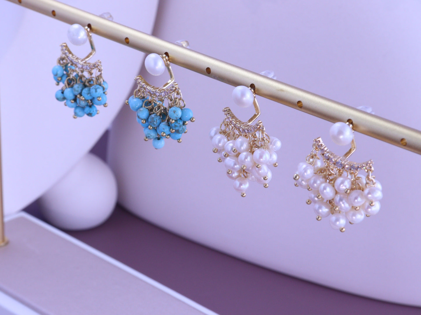 "Ocean Light" Turquoise & Pearl Dangles – Shimmering Gold Wire Wrapped Jewelry