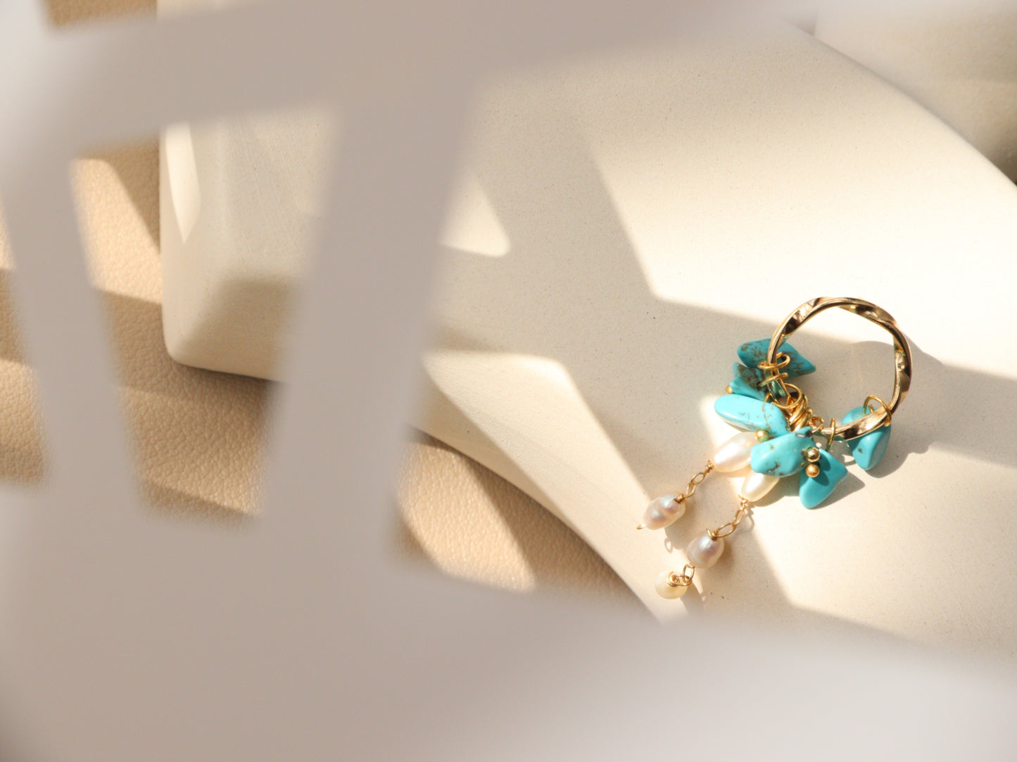 Natural Gemstone & Pearl Dangle Hoops – Turquoise or Lapis Lazuli Gold Dangles