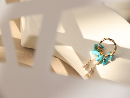 Natural Gemstone & Pearl Dangle Hoops – Turquoise or Lapis Lazuli Gold Dangles