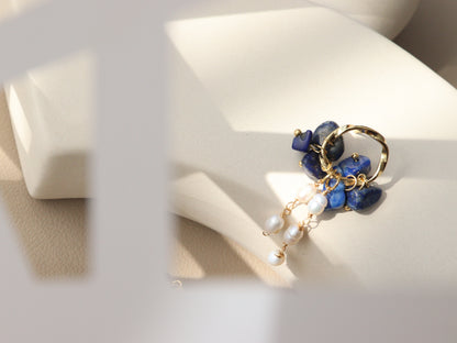 Natural Gemstone & Pearl Dangle Hoops – Turquoise or Lapis Lazuli Gold Dangles