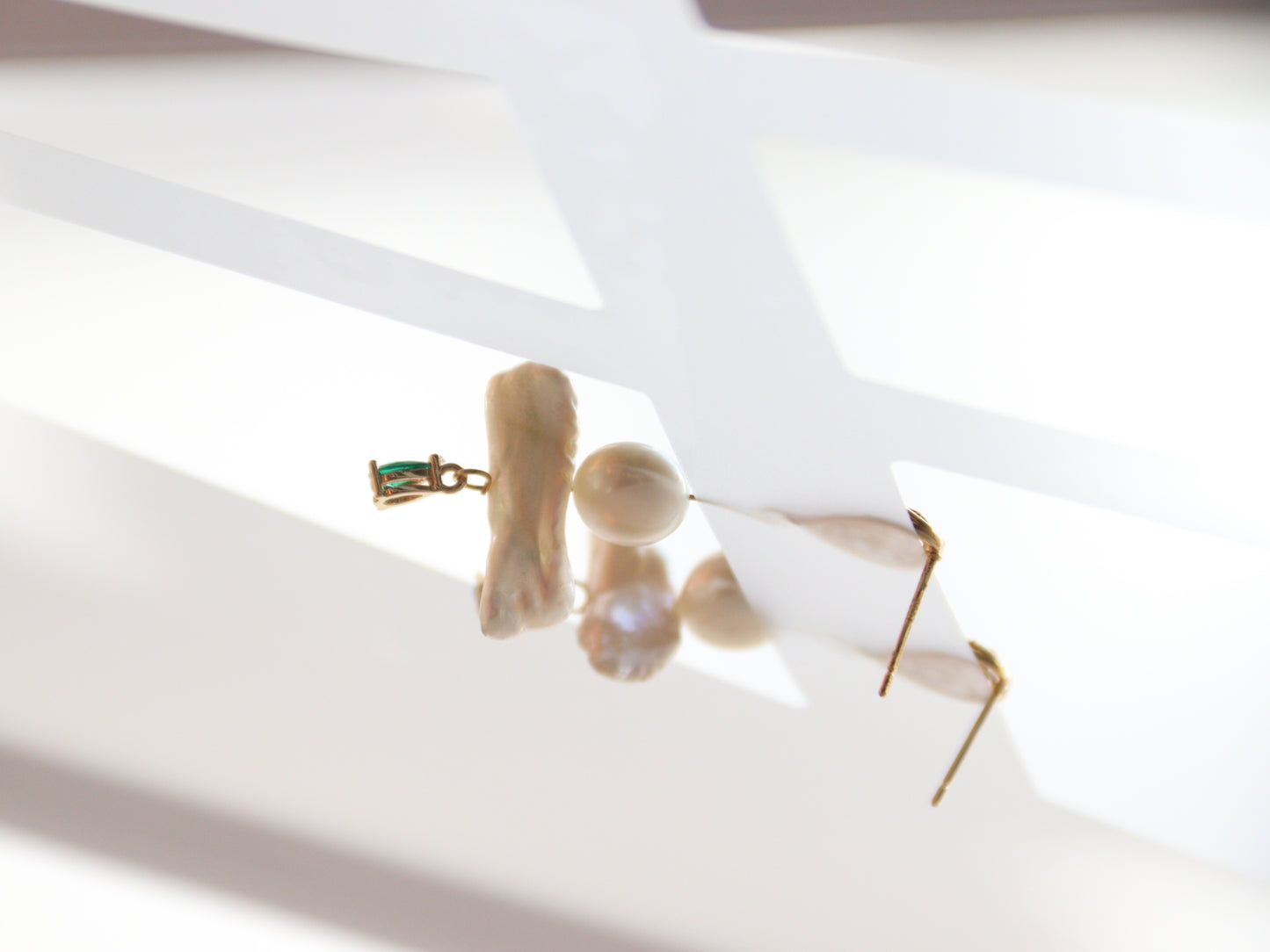 Green Zircon Baroque Pearl Drop Earrings – Artistic Gold Plated Statement Dangles
