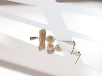 Green Zircon Baroque Pearl Drop Earrings – Artistic Gold Plated Statement Dangles
