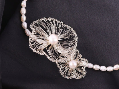 "Mother and Child" Two-Flower Pearl Necklace – Asymmetrical Artisan Choker
