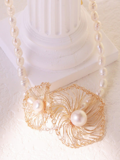 "Mother and Child" Two-Flower Pearl Necklace – Asymmetrical Artisan Choker