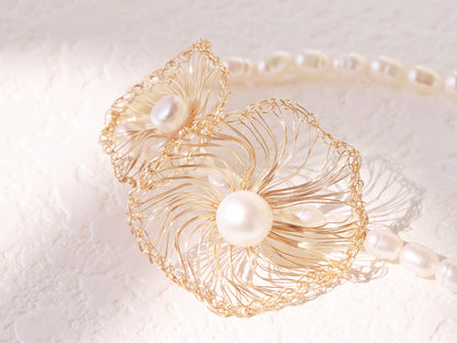 "Mother and Child" Two-Flower Pearl Necklace – Asymmetrical Artisan Choker