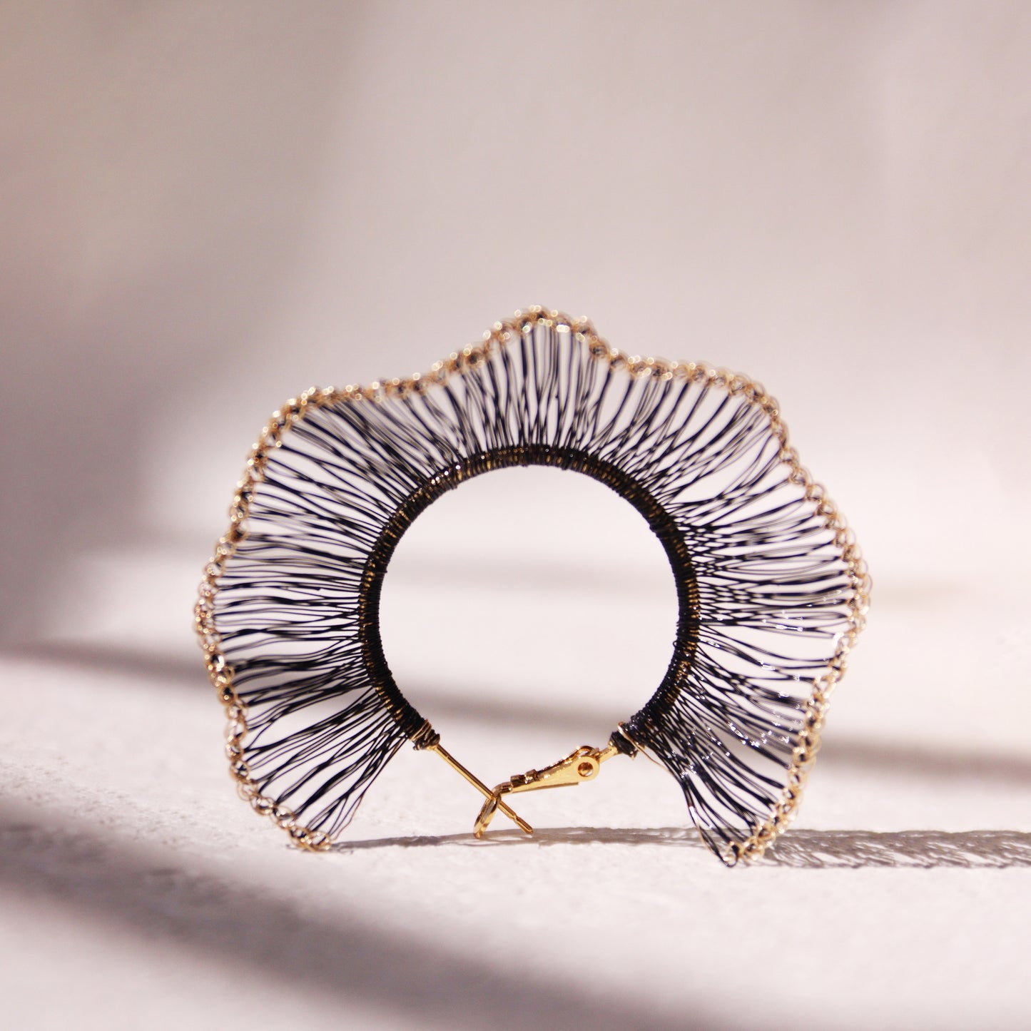 Black and Gold Fan Hoop Earrings – Large 6cm Statement Half-Circle Dangles