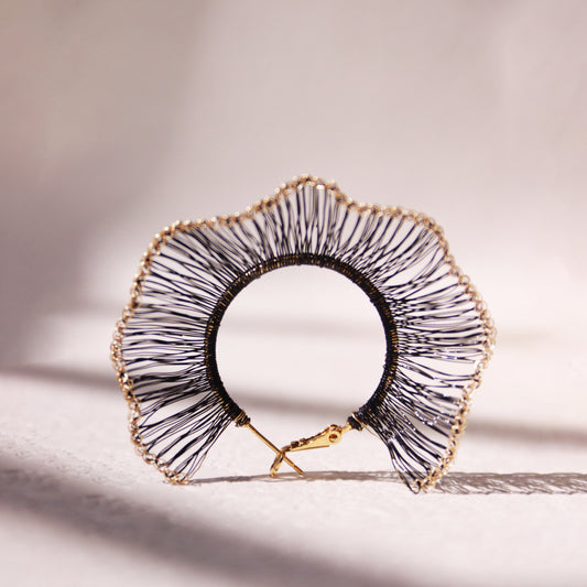 Black and Gold Fan Hoop Earrings – Large 6cm Statement Half-Circle Dangles