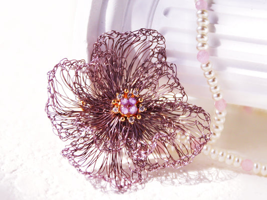 Amethyst Double Bloom Flower Choker – Hand-Crocheted Pearl Statement Necklace