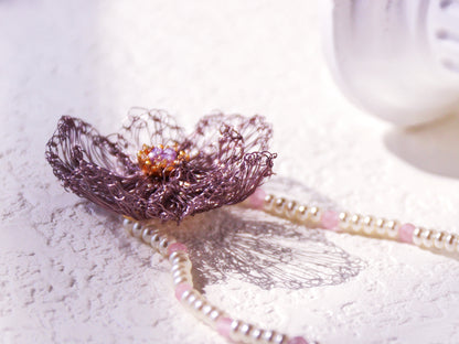 Amethyst Double Bloom Flower Choker – Hand-Crocheted Pearl Statement Necklace