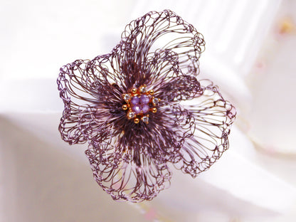 Amethyst Double Bloom Flower Choker – Hand-Crocheted Pearl Statement Necklace