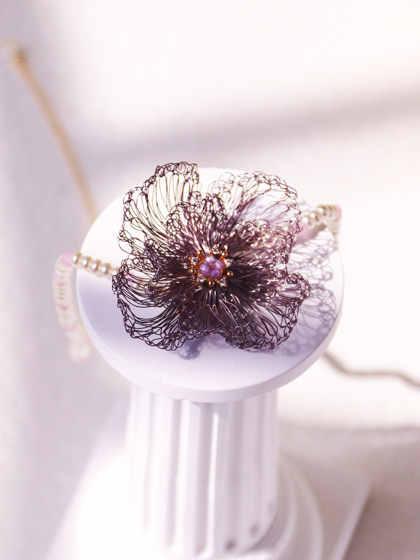 Amethyst Double Bloom Flower Choker – Hand-Crocheted Pearl Statement Necklace