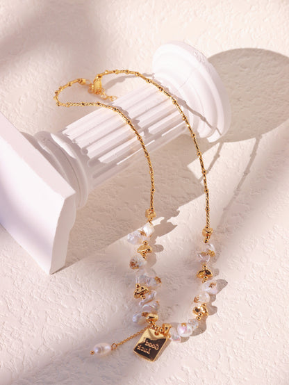 "Good Luck" Starburst & Pearl Necklace Set – Gold Satellite Chain Bridal Jewelry
