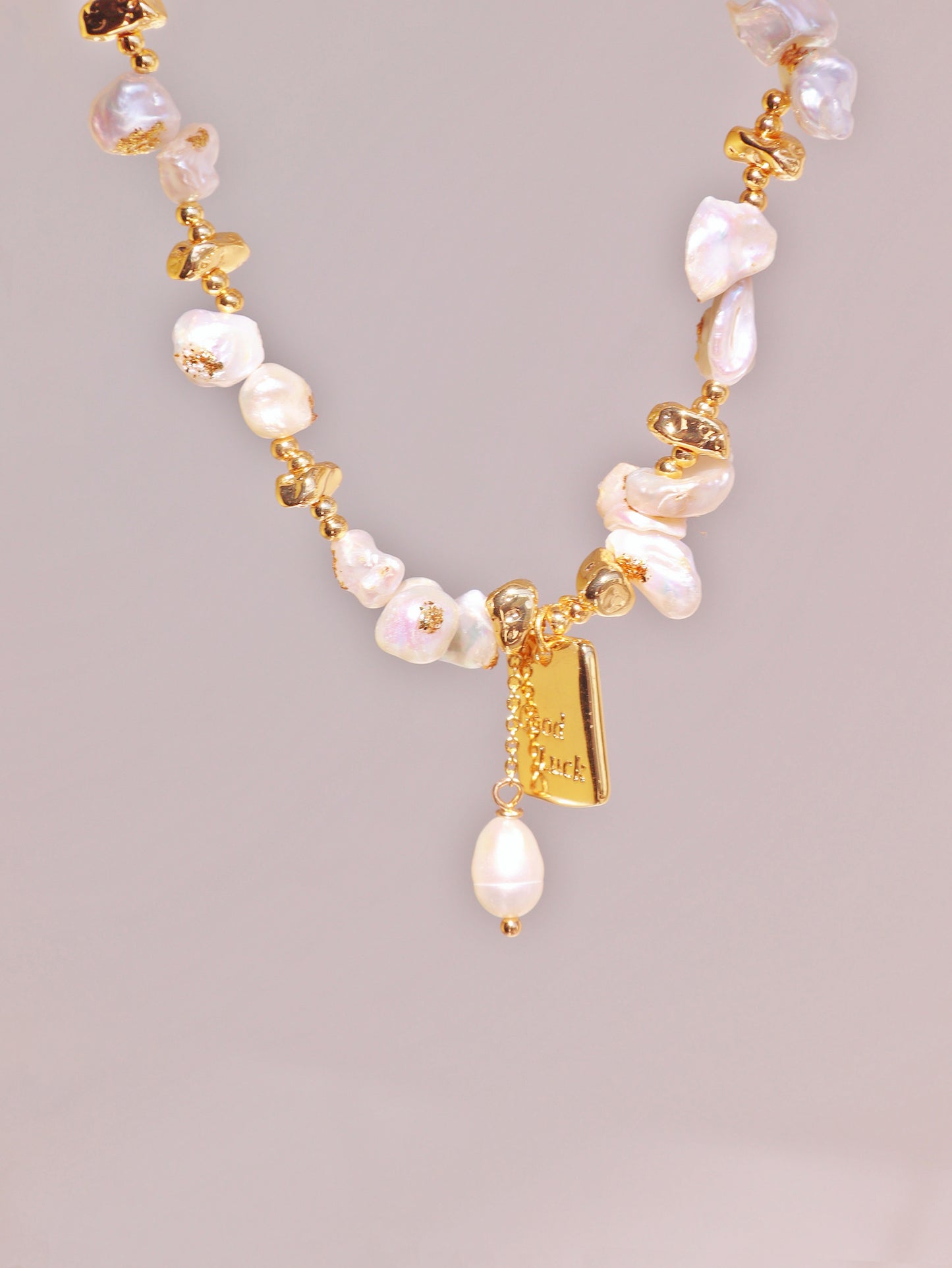 "Good Luck" Starburst & Pearl Necklace Set – Gold Satellite Chain Bridal Jewelry