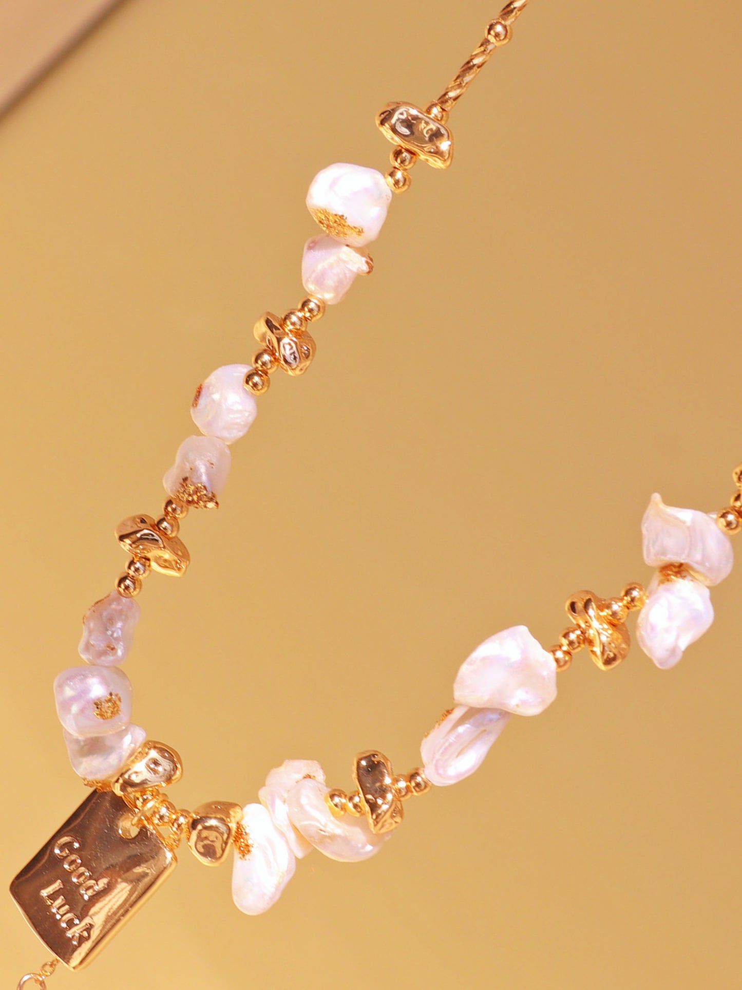 "Good Luck" Starburst & Pearl Necklace Set – Gold Satellite Chain Bridal Jewelry